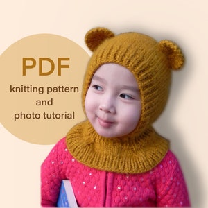 Balaclava Hat Knitting Pattern PDF Honey Bear hat pattern 12-24 months image 1
