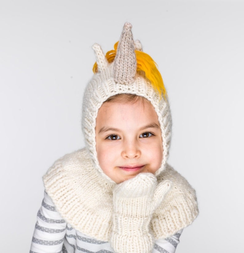 PDF Unicorn Balaclava Hat and Mittens Knitting Pattern image 2