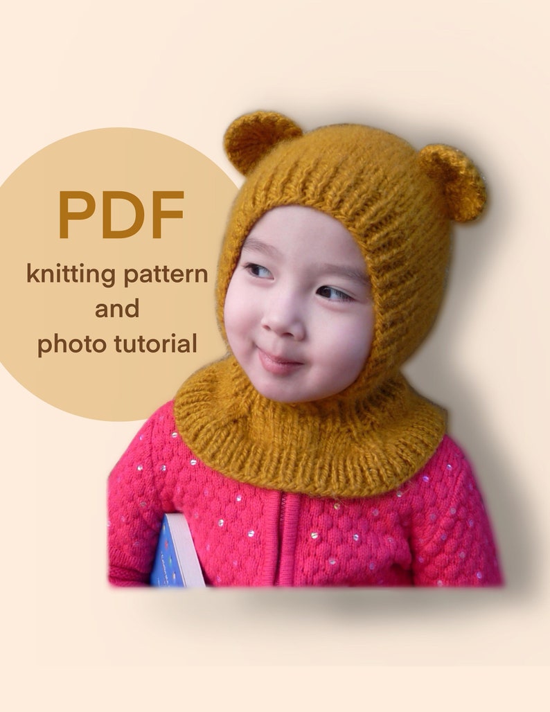 Balaclava Hat Knitting Pattern PDF Honey Bear hat pattern 12-24 months image 1