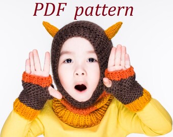 PDF Little Monster Coverall Hat and Fingerless Mittens Knitting Pattern