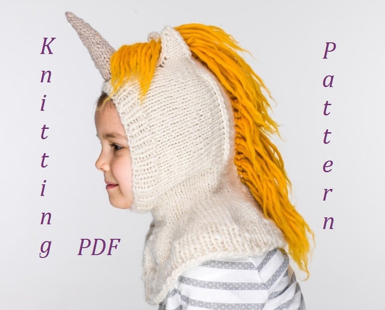 PDF Unicorn Balaclava Hat and Mittens Knitting Pattern image 1