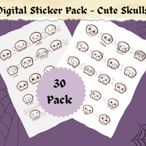 Digital Sticker Pack, Goth Digital Stickers, 30 Skull Digital Stickers