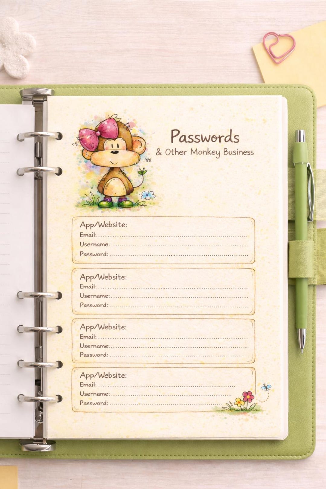 Password Keeper Printable • A5 Planner Insert • Password Log Page ...