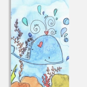Cartões Bitty Doodle ~ Eu Rabisco Você Rabiscos desenhados à mão e aquarelados! Adicione a um presente, um cartão, uma lancheira ou dê como um pequeno me anima! Baleias