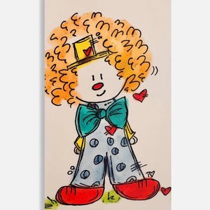 Bitty Doodle Cards ~ I Doodle Do You-handgetekende en waterverfkrabbels! Voeg toe aan een cadeau, een kaartje, een lunchbox of geef het cadeau! Clown!