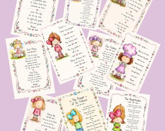 Set di biglietti di preghiera disegnati a mano / Biglietti di preghiera cattolici / Scuola biblica / Regalo cristiano / Collezione di biglietti di preghiera / Regalo di fede / Arte religiosa disegnata a mano