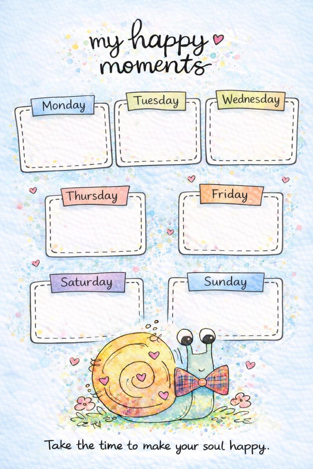 Weekly Journal Page Printable | My Happy Moments | Snail Doodle Planner ...