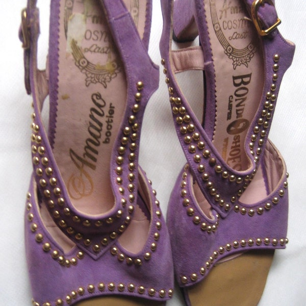 RESERVED FOR Sculpturestowear SALE-Vintage 1960's Lovely Lady Lavender Suede Slingback Heels size 6.5,  7B NOW 50