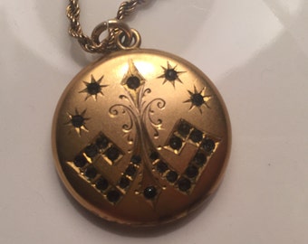 Art deco gold filled locket with rhinestones