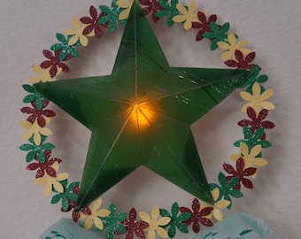 Made To Order Handcrafted Miniature 5.5 x 9 inches Filipino Paper Parol with LED Light- Christmas Star Ornament