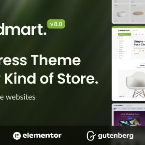 Op de afbeelding: Woodmart WordPress-thema voor online winkels, met 88 kant-en-klare websites. Het thema is compatibel met WooCommerce, Elementor, Gutenberg en WPBakery.