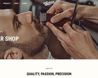 May include: A man getting a haircut at a barber shop. The barber is using an electric razor to trim his beard. The shop's website is called "In Saloon" and the tagline is "The Best Quality Barber Shop".