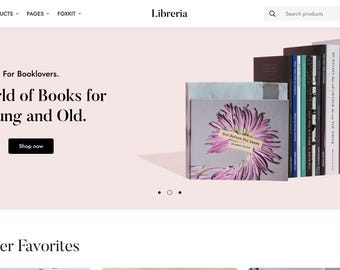 May include: A website homepage for a bookstore called Libreria, featuring the tagline "For Booklovers. A World of Books for Young and Old."  The website also features a section called "Member Favorites" and a call to action to "Shop Now".