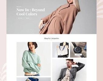 May include: A website homepage for a clothing and accessories store called "Vogel". The homepage features a model wearing a long brown coat and the text "Now In: Beyond Cool Colors". The homepage also features a section called "Shop by Categories" with images of clothing, bags, accessories, and footwear.