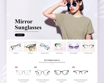 May include: A website homepage for an online store selling eyeglasses and sunglasses. The website features a variety of styles, including eyeglasses, sunglasses, computer glasses, contact lenses, power sunglasses, and progressive lenses. The website also features a section for best-selling eyeglasses, with a variety of styles to choose from. The website is designed to be user-friendly and easy to navigate.