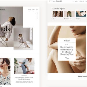 May include: A website homepage for a lifestyle blog called "La-Femme". The website features a blog post titled "The 2020/2021 Winter Beauty Trends and Shopping Tips".