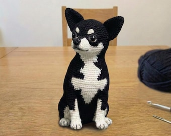 Realistic Sitting Chihuahua Amigurumi Plush – Crochet Dog Stuffed Animal Toy