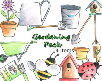 14 Hand Drawn Pencil Gardening Garden Clipart Doodles - Digital Instant Downloads - Cute Mini Icon Art for Small Business Commercial Use