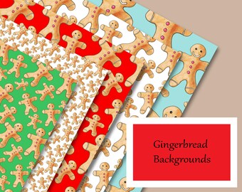 5 Christmas Gingerbread Men Backgrounds A4 sheets - Digital Downloads - Print at home - Scrap booking - Crafting