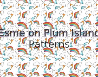 Stormy Weather Seamless Pattern - Digital Download - For Craft - Fabric - Repeating Pattern - Rainbows Clouds and Lightning