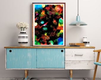 Black Moody and Modern Alcohol Ink Painting - Digital Download Wall Art - Printable Home Decor