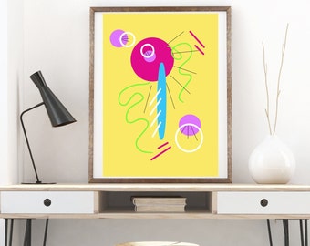 Bold Yellow Retro Abstract Artwork - Digital Download Wall Art - Printable Home Decor