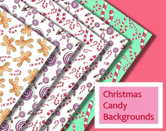 5 Christmas Candy Canes and Gingerbread Men Backgrounds A4 sheets - Digital Downloads - Print at home - Scrapbooking - Crafting