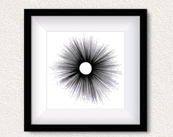 Black and White Sun Burst Artwork -  Digital Download Printable Wall Art Home Decor - Minimalist Contemporary