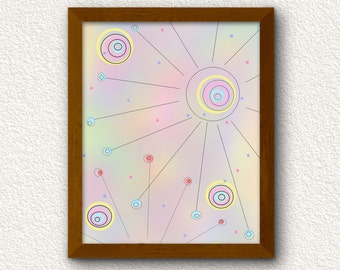 Abstract Retro Pastel Artwork Sputnik - Digital Download Wall Art - Printable Home Decor A4