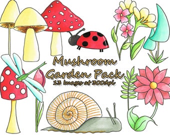 13 Hand Drawn Mushroom Garden Clipart Doodles - Digital Instant Downloads - Cute Mini Icon Art for Small Business Commercial Use