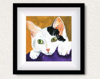 Daisy The Cat -  Digital Download Printable Wall Art Home Decor - Square Artwork - Kitty Face