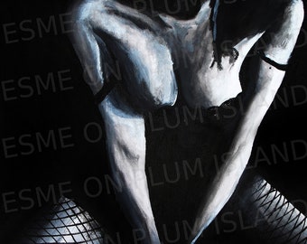 Gothic Erotic Fishnets Female Painting - Digital Download Printable Wall Art Home Decor