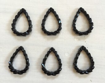 12 vintage black plastic lucite filigree connector drops. 20mm x 14mm