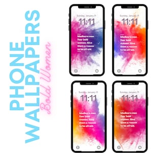 4 pack colorful mobile phone wallpaper designs with affirmation phrase for homescreen/lockscreen | Empowering Women Quote | iphone android