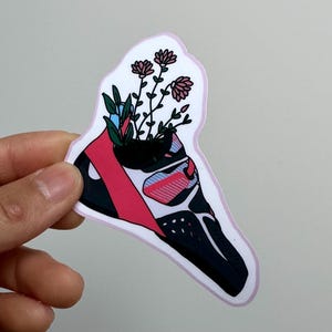Chausson d'escalade avec fleurs roses, autocollant en vinyle résistant à l'eau, laminé brillant, découpé avec des matrices