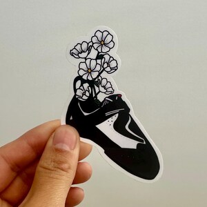 Chausson d'escalade avec autocollant blanc fleurs, chausson d'escalade avec fleurs autocollant vinyle résistant à l'eau laminé brillant
