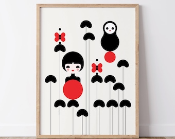 My Friends Art Print - Whimsical Illustration of Girl, Cocoon Spirit & Butterflies, Gift for Her