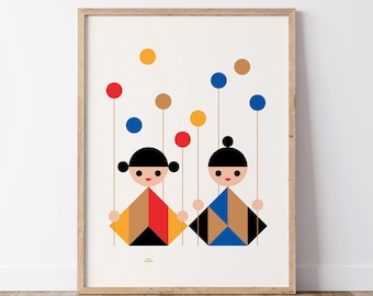 Mom and Dad Toy Art Print - Whimsical Colorful Illustration