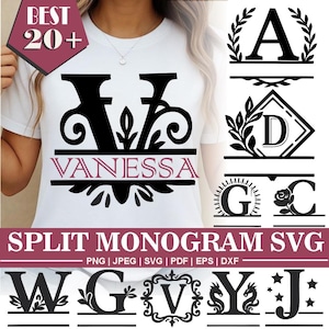 Split Floral Monogram SVG Bundle | Alphabet Letters SVG | Floral Split Monogram Alphabet, Family Name Monogram,Cut Files for Cricut .