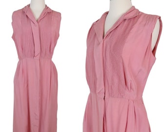 VINTAGE 1950s Women's Pink Slim Shirtdress with Pintucks