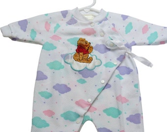 Vintage DISNEY Baby Winnie the Pooh Applique Cloud Footie Sleeper Size 6M