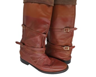 VINTAGE Men's Red-Brown Leather Flat Boots Size 12 Costume Cosplay Historical