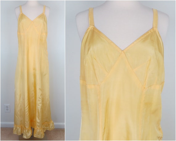 Vintage 30s/40s Yellow Full Slip with Ruffle Hem |