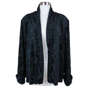 Vintage ANOTHER THYME Women&#39;s Black Velvet Burnout Kimono Jacket Size XL 80s