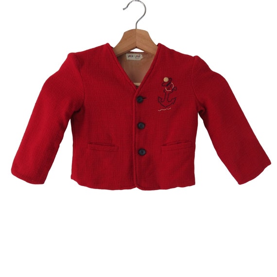 VINTAGE 50s 60s Red Baby Jacket with Anchor Embro… - image 1