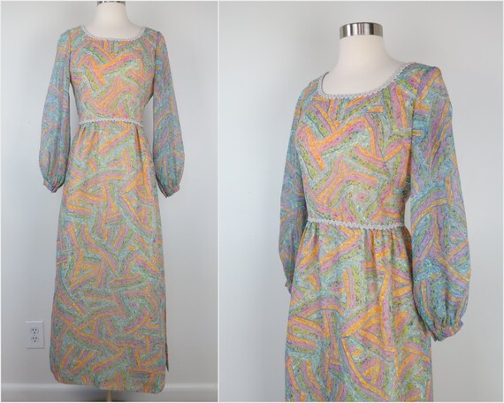 Vintage 60s/70s Pastel Juliet Dress with Cuff Slee