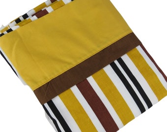 Vintage Striped Double Sheet SPRINGMAID Yellow Brown Black 70s Full Flat Sheet