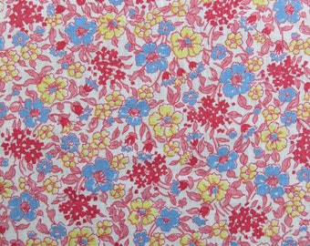 VINTAGE Red Yellow Blue Floral Lightweight Gauze Cotton Fabric 3pc approx 7.5yd