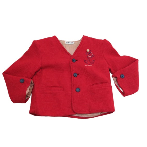 VINTAGE 50s 60s Red Baby Jacket with Anchor Embro… - image 3