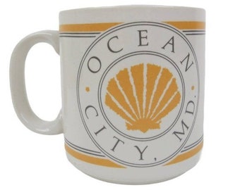 Vintage 80s 90s Ocean City MD Shell Ceramic Mug